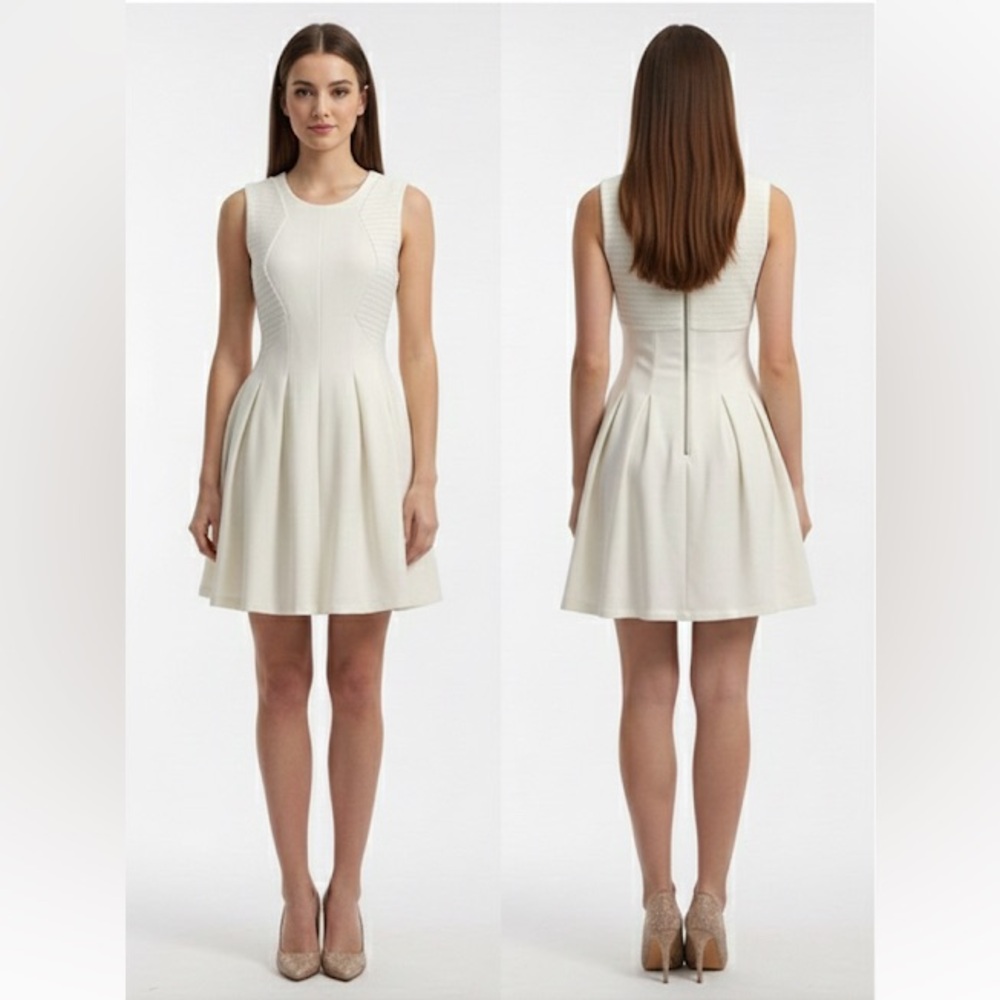 Bcbgmaxazria fit and flare dress in off white